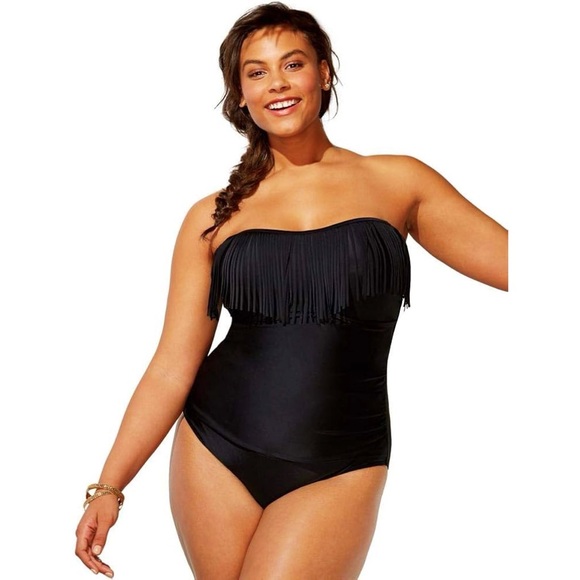 SWIMSUITS FOR ALL Black Fringe One Piece Swimsuit - Picture 3 of 6